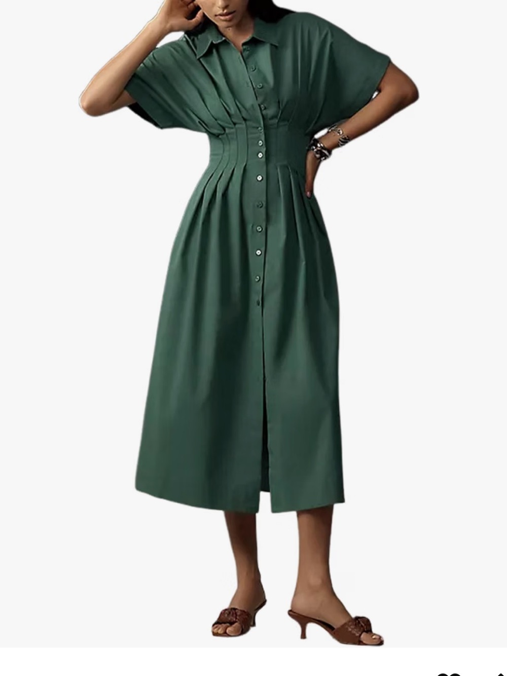 Amazon Dress 
Yeokou Green Midi Shirt Dress Size XS